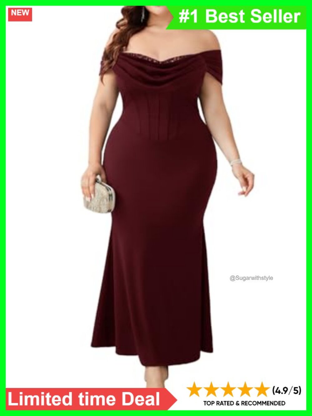 Plus Size Off Shoulder Mermaid Maxi Bodycon Formal Evening Gown